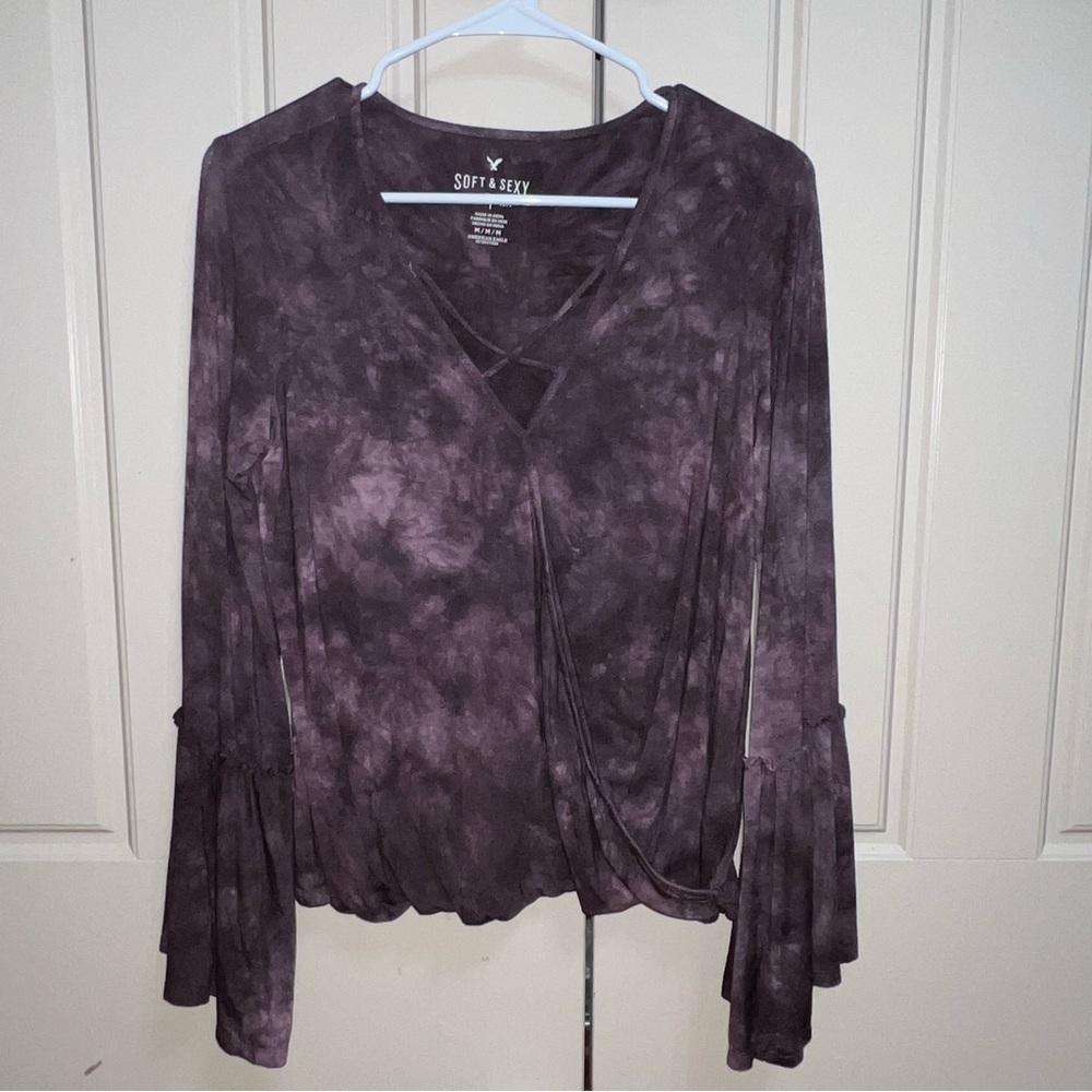 American Eagle Soft & Sexy Purple Tie Dye Bell Sleeve Long Sleeve Shirt Size M - Picture 1 of 8